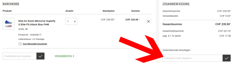 Löse den 11teamsports Gutschein im Warenkorb ein