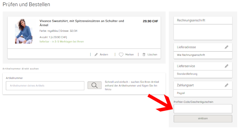 Den Ackermann Gutschein im letzten Bestellschritt verwenden