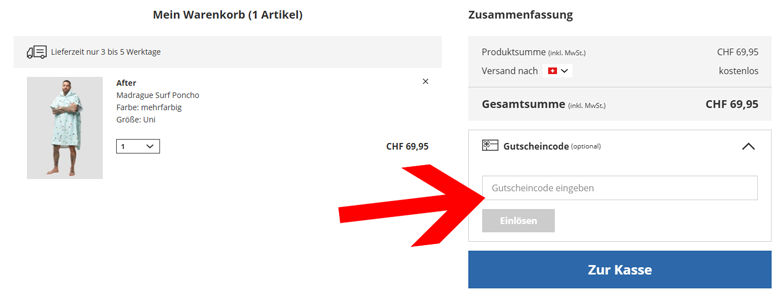 Den Blue Tomato Gutschein im Warenkorb einlösen
