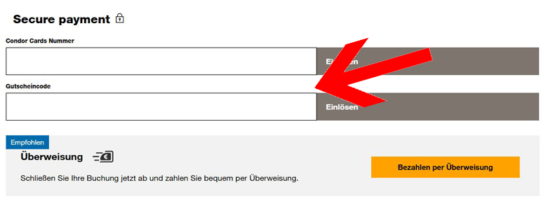 Den Condor Gutschein während der Buchung einlösen