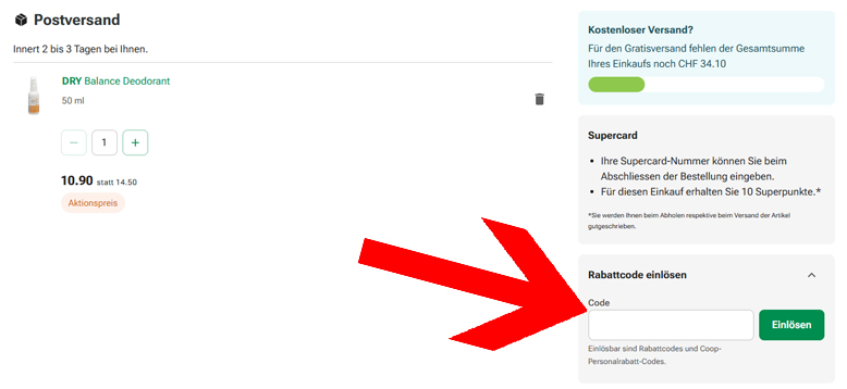 Den Coop Vitality Gutscheincode im Warenkorb einlösen