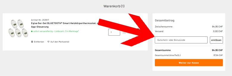 Den ELV Gutschein im Warenkorb einlösen