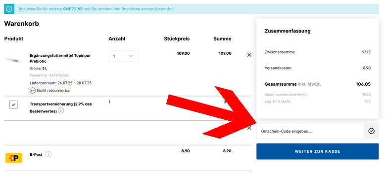 Den Hauptner Gutschein im Warenkorb einlösen