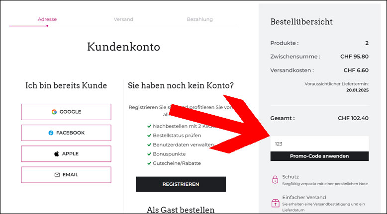 LensVision Gutschein an der Kasse eingeben