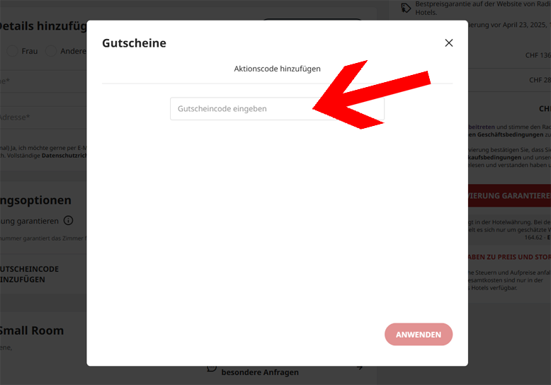 Den Radisson Hotels Gutschein im Laufe der Bestellung einlösen