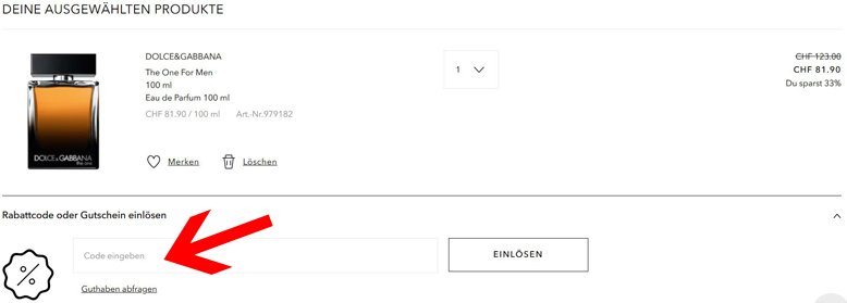 Gutschein von Douglas im Warenkorb eingeben