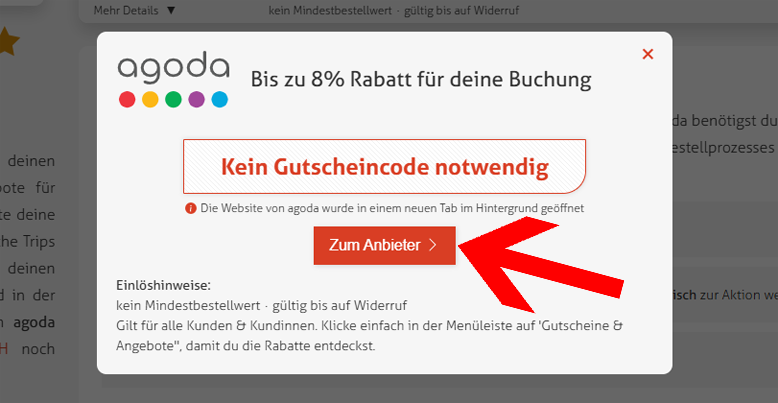 Einfach agoda Discount Code anklicken und automatisch sparen