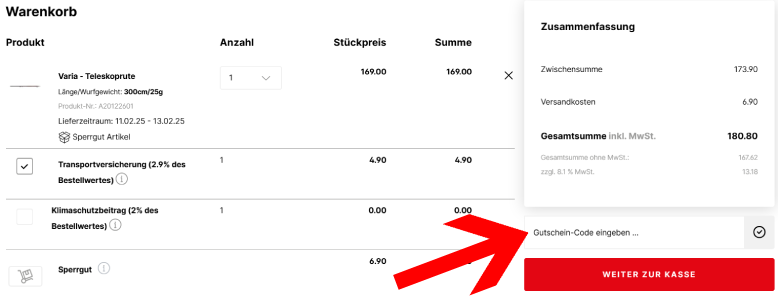 fischen.ch Gutschein im Warenkorb einlösen