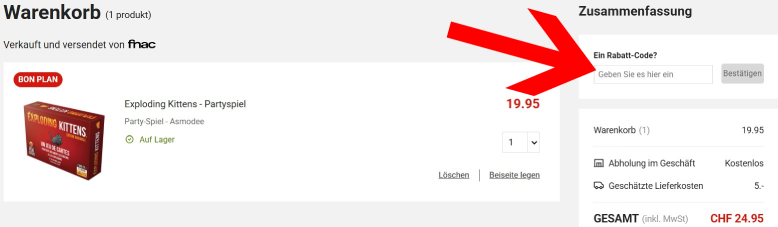 Löse den FNAC Rabattcode im Warenkorb ein