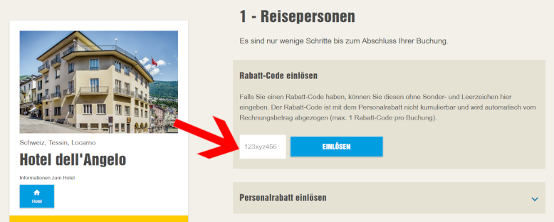 Den ITS Coop Travel Gutschein im ersten Buchungsschritt einlösen