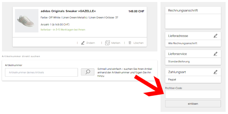 Den Jelmoli Gutschein im letzten Bestellschritt nutzen