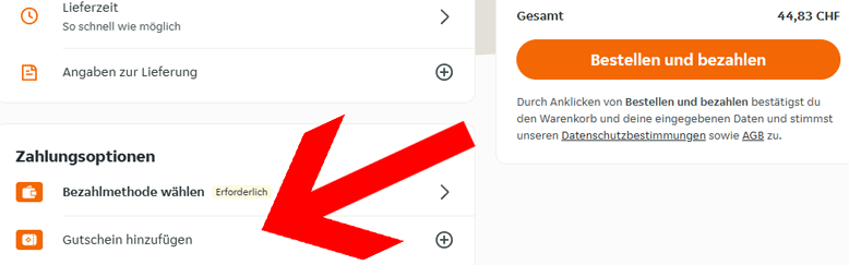 Löse deinen JUST EATGutschein im Bezahlschritt ein