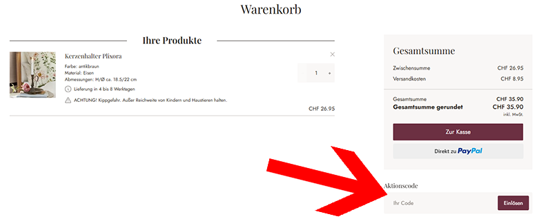 Den Loberon Gutschein im Warenkorb anwenden