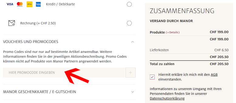 Den Manor Gutschein an der Kasse einlösen