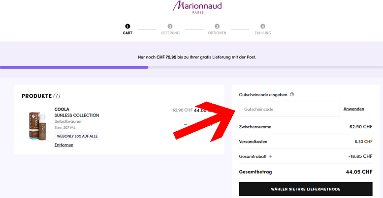 Den Marionnaud Gutschein im Warenkorb nutzen