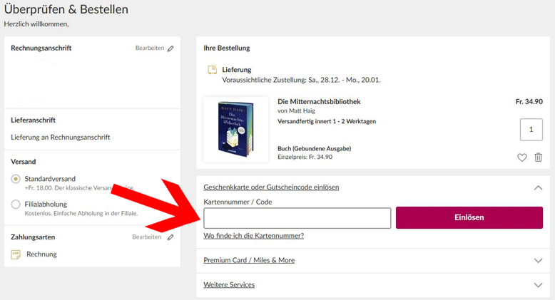 Orell Füssli Gutschein im Bestellprozess einlösen