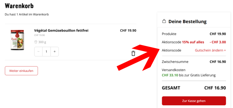 Oswald Gutschein im Warenkorb einlösen