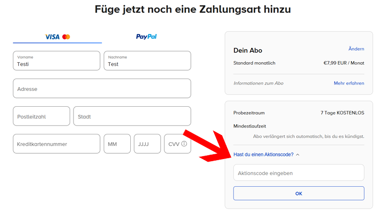 Den Paramount+ Gutschein während des Bezahlvorgangs nutzen