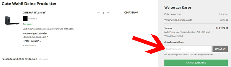 Teufel Gutschein im Warenkorb einlösen